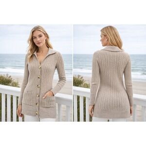 Spartina 449 Tony Cardigan 90's Brown L Oatmeal Quiet Luxury Preppy Y2K